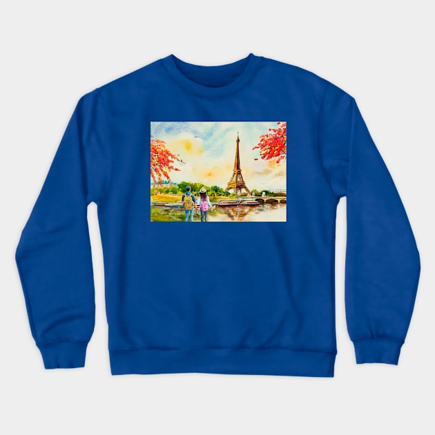 Eiffel Tower Art Painted Crewneck Sweatshirt by Mako Design 